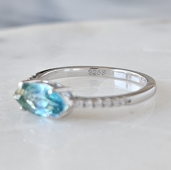 Blue & Teal Tourmaline Ombre Marquise Ring, 925 Sterling Silver Charmed Aroma - Picture 2 of 6